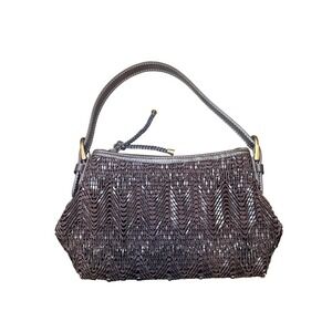 Woven Shoulder Bag Brown Vinyl Mini Y2K Nine West